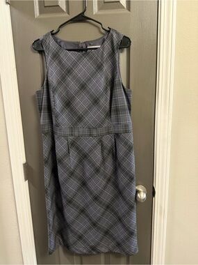 Merona Gray and Blue Plaid Sleeveless Midi Dress